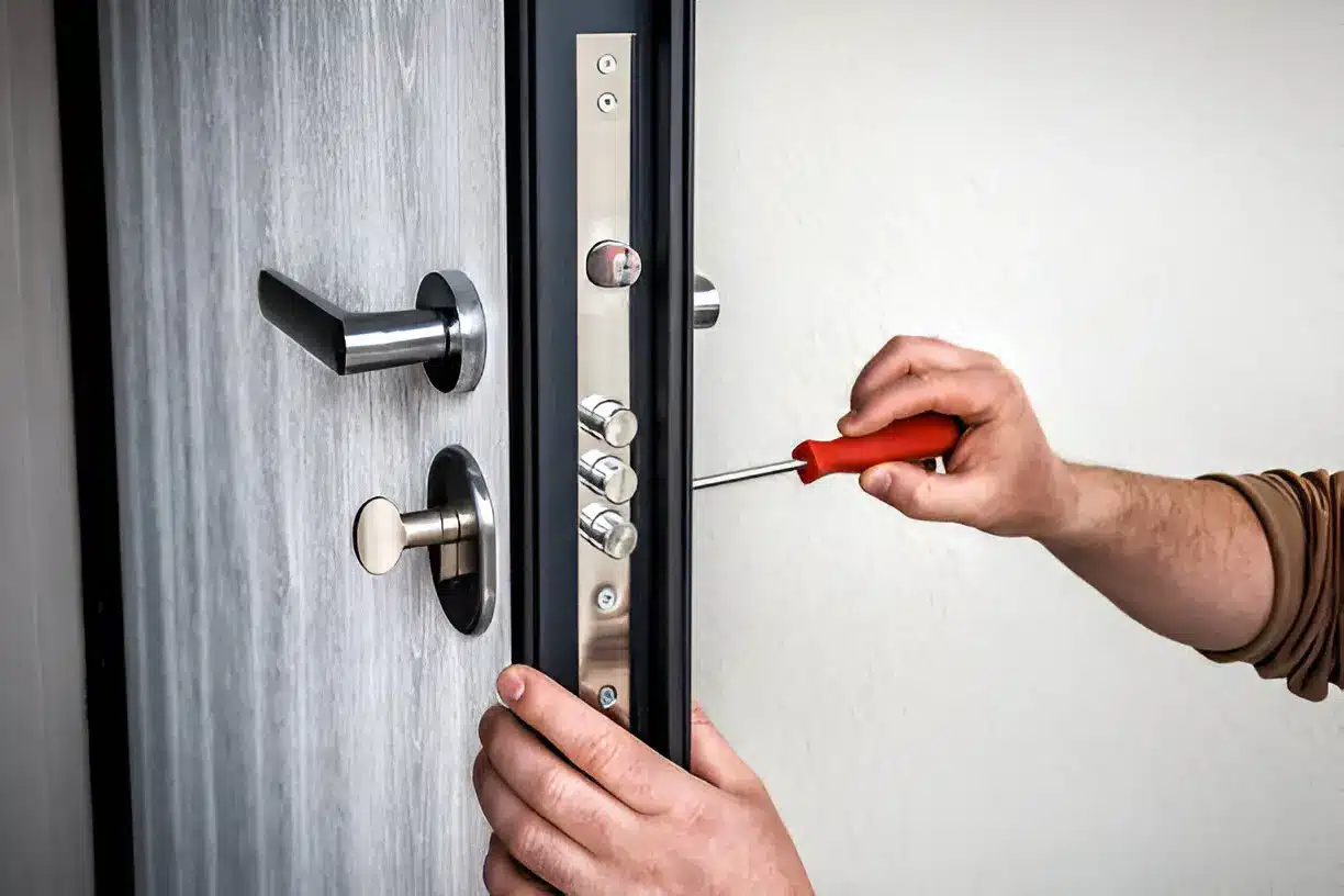 Locksmith in Sherwood installing high-security locks for a home in Sylvan Hills neighborhood